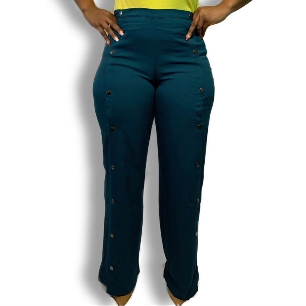 Favlux Fashion Tearaway Wide Leg Casual Pants Women's M/L Green Retro Career NEW